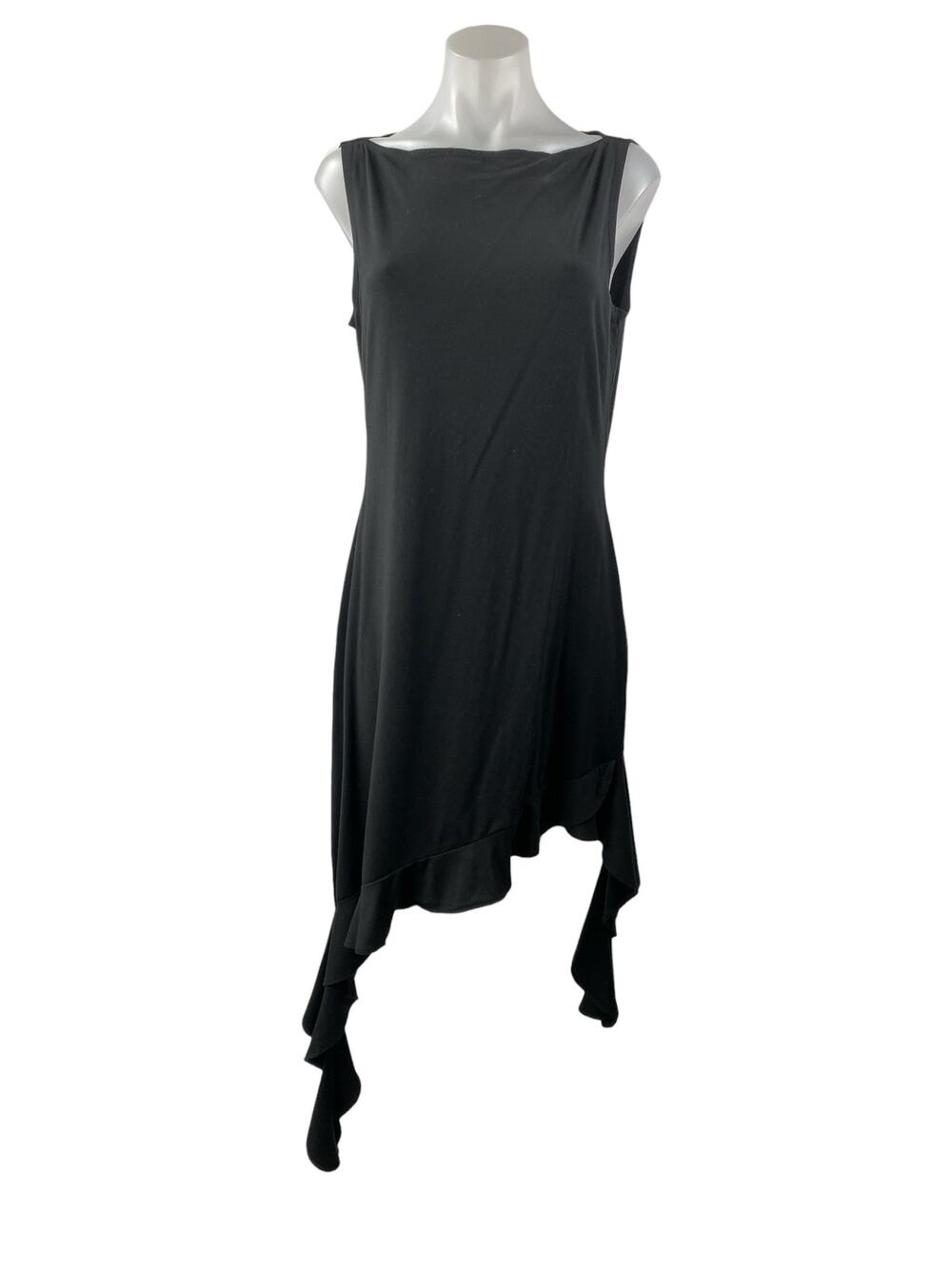 Missguided Womens Black Sleeveless Asymmetric Ruffle Hem Midi Tank Shift Dress 6